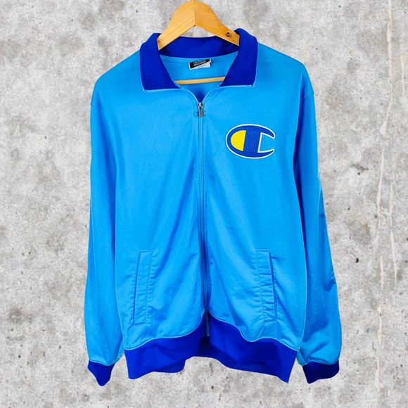 Champion Big C Life Embroidered Long Sleeve Zip Up Varsity Track Jacket Blue - Picture 3 of 16